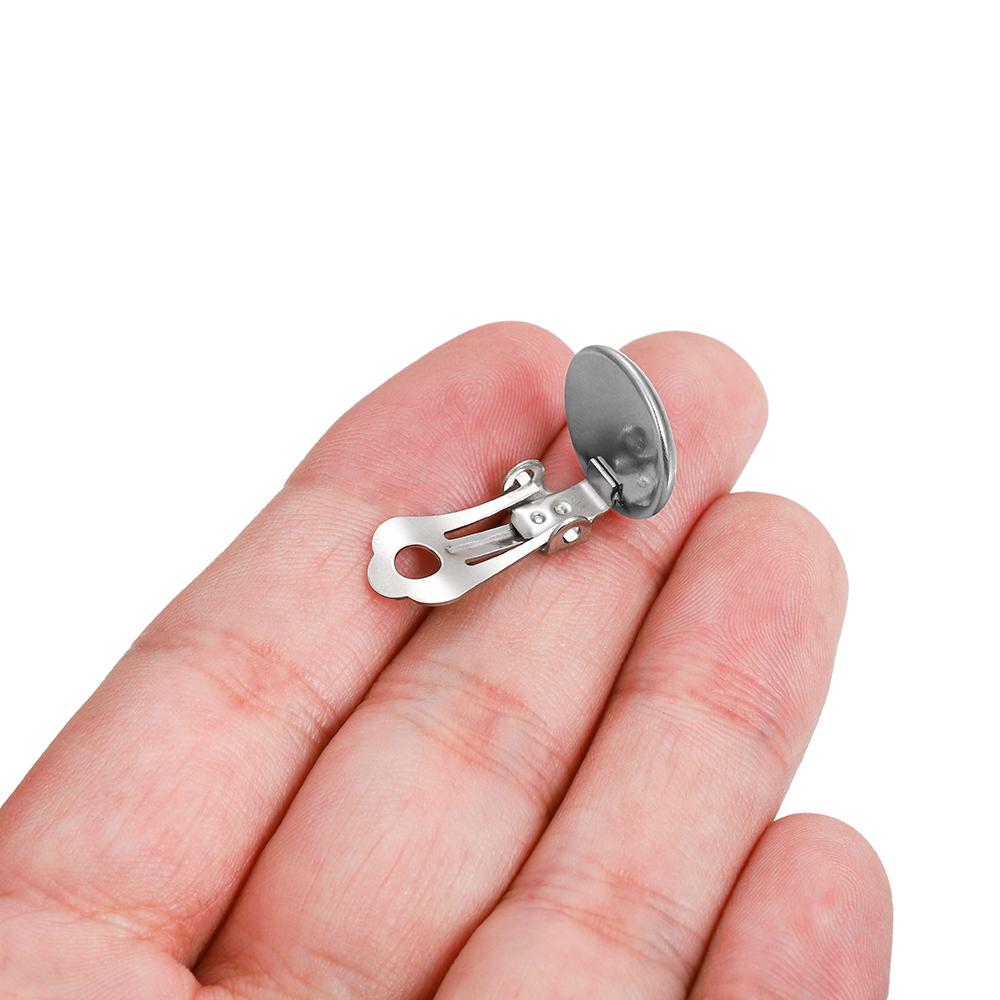 10pcs 8 10 12 14mm Stainless Steel Round Flat Ear Clip Base Cabochon Bezel Tray Earrings Clips For DIY Jewelry Makings Supplies