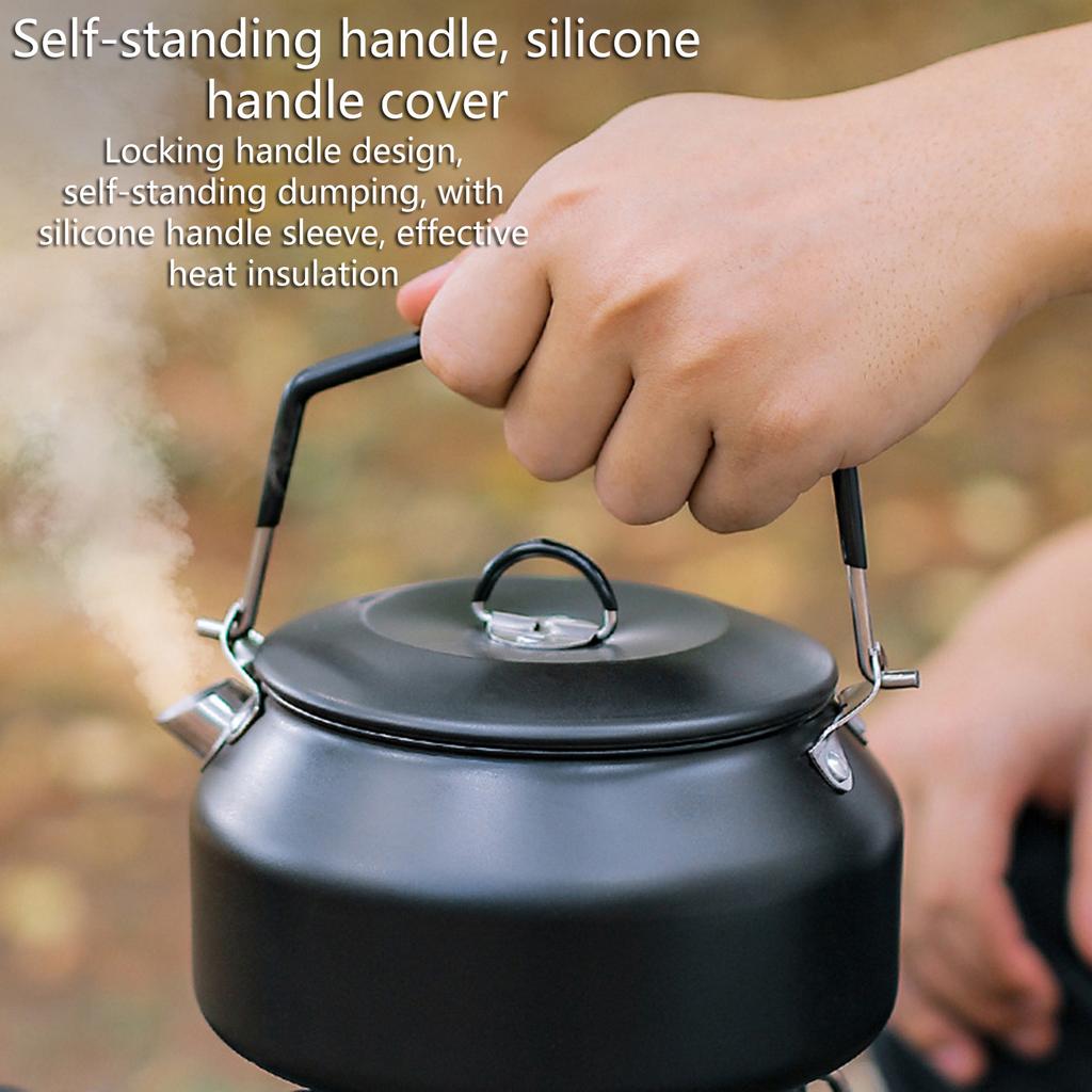 Camping Tea Kettle, 1 Litre Stainless Steel Camp Coffee Pot, Lightweight Camp Kettle, Camp Teapot for Outdoor Campfire