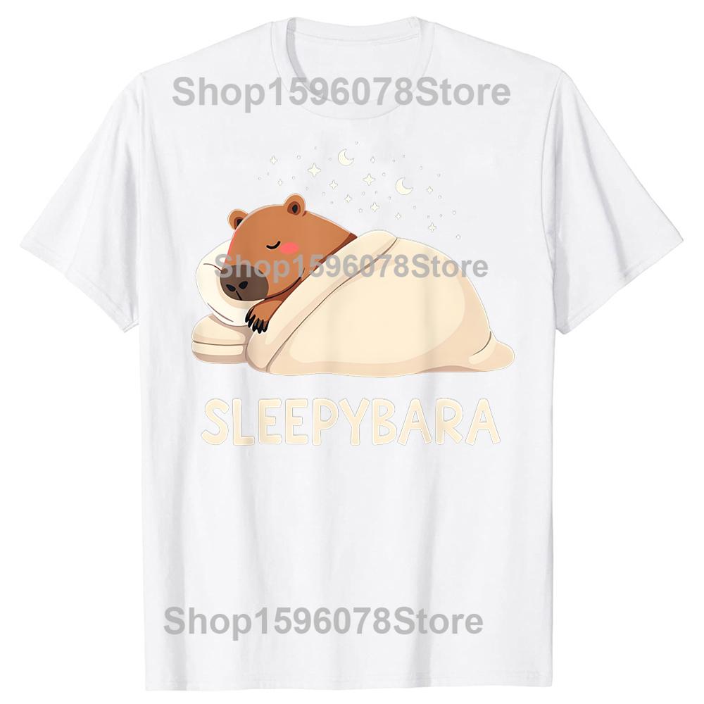 Capibara Durmiendo Sleepybara Camisetas Streetwear Manga Corta Regalos de Cumpleaños Ropa para Hombre Moda Casual Suelta Camiseta Oversize