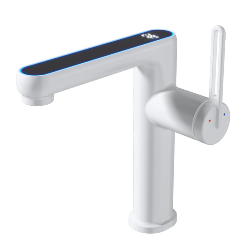 

2 режима отображения температуры смеситель для раковины светодиодный распылитель горячая холодная вода смеситель для раковины мойка кран одно отверстие для ванной комнаты белый