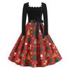 Women's Casual Fashion V Neck Christmas Printed Vintage Dress