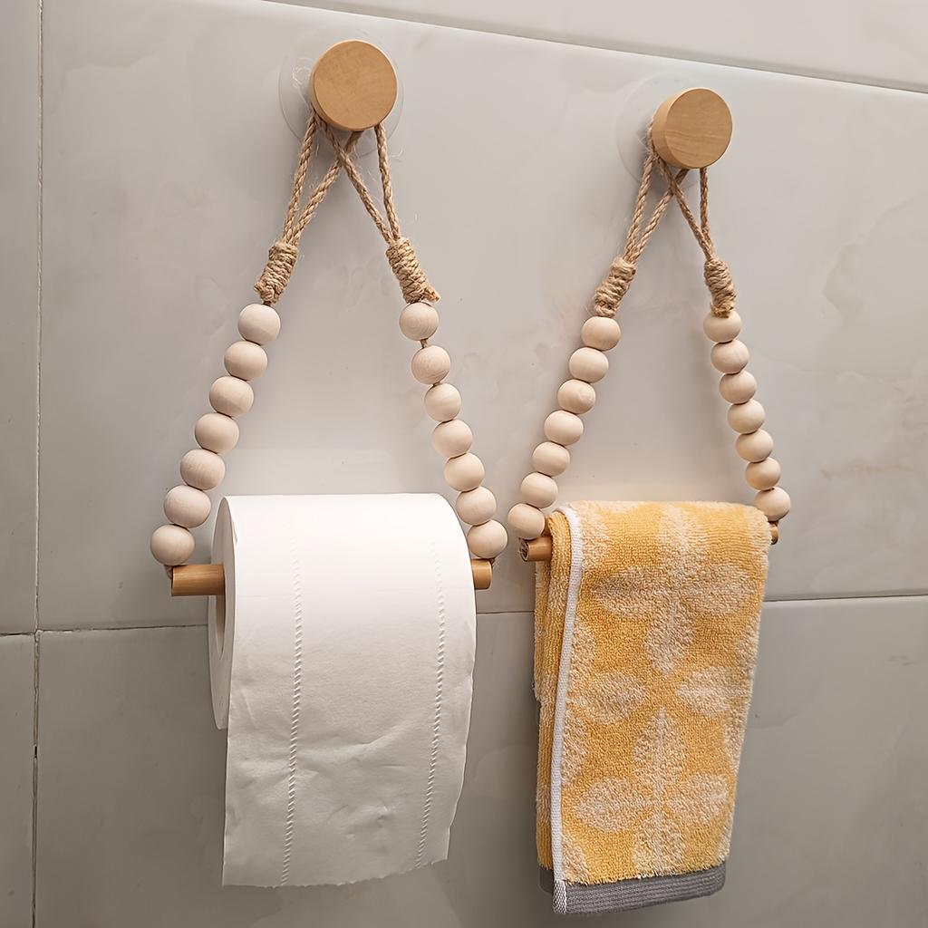 No-Drill TP Holder - Rustic Wood & Jute Cord, Easy Wall Install. Fits Standard Rolls. Natural Bathroom Decor.