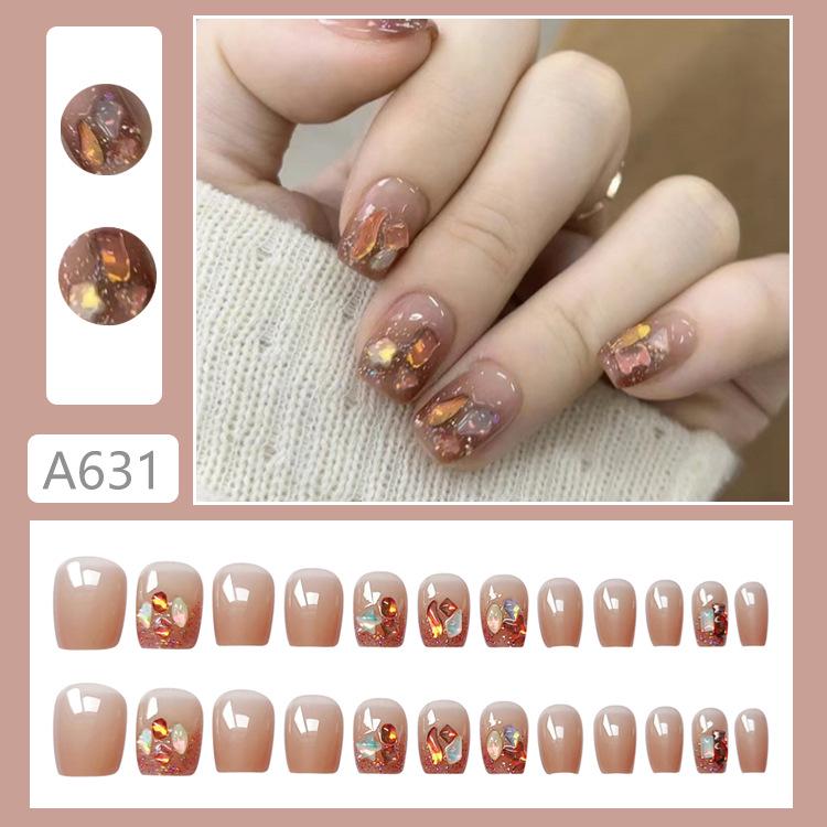 

A631 Ручная работа Аврора Маллард Короткие гелевые накладные ногти A631-Maillard Style [Glue-On]