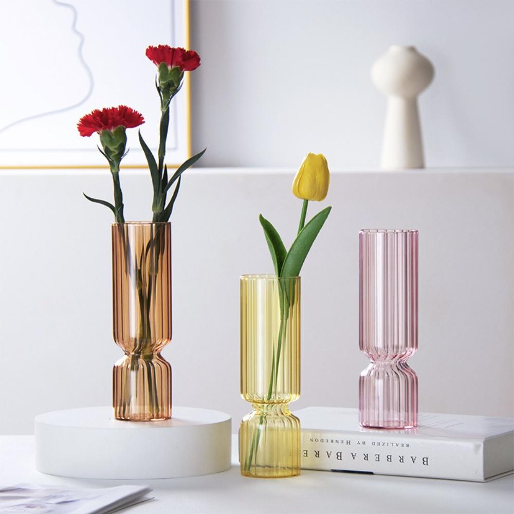 Transparent Hydroponic Striped Glass Vase Nordic Style Glass Vase Table Centerpiece Decorations Modern Living Room Ornament