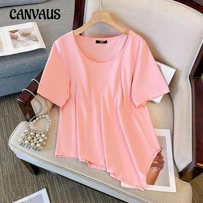 Plus Size Women's Summer New Solid Color Simple Irregular Short Sleeve Loose Top