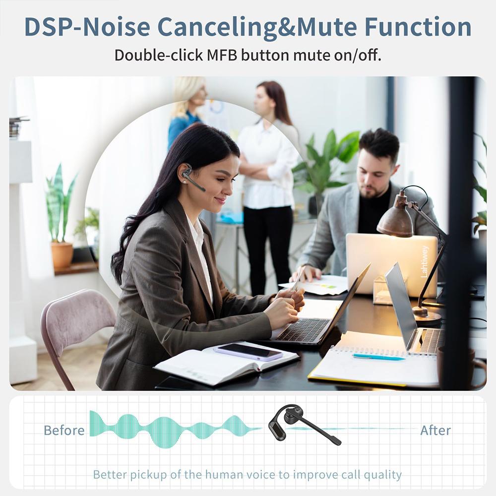 Open Ear Headphones with Boom Mic, Bluetooth 5.4 Wireless Headsets with Detachable Microphone, ENC Noise Cancelling, Mute Button