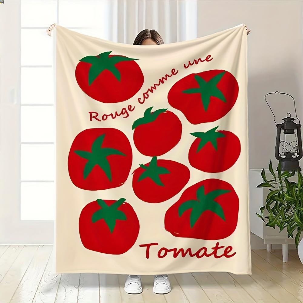 Retro French Tomato Blanket Vintage Red Fruit Print Soft Throw For Kitchen Dining Room Home Decor Accent Gift Idea