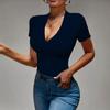 Women's Fitted V-Neck Ribbed Knit Top for Casual Everyday Wear