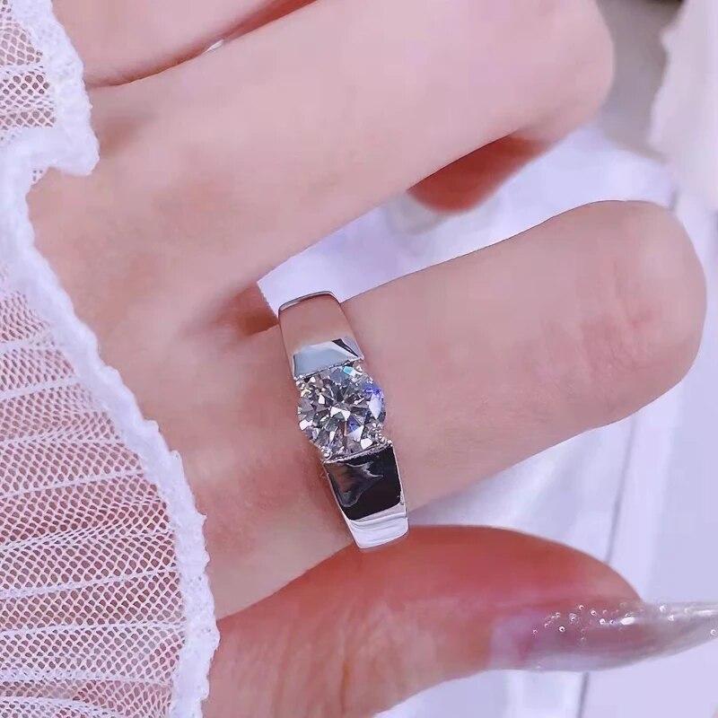 D Farbe 1CT Moissanit Ring für Herren 925 Sterling Silber Simulation Diamant Ehering Klassischer Rundschliff mit GRA Ring