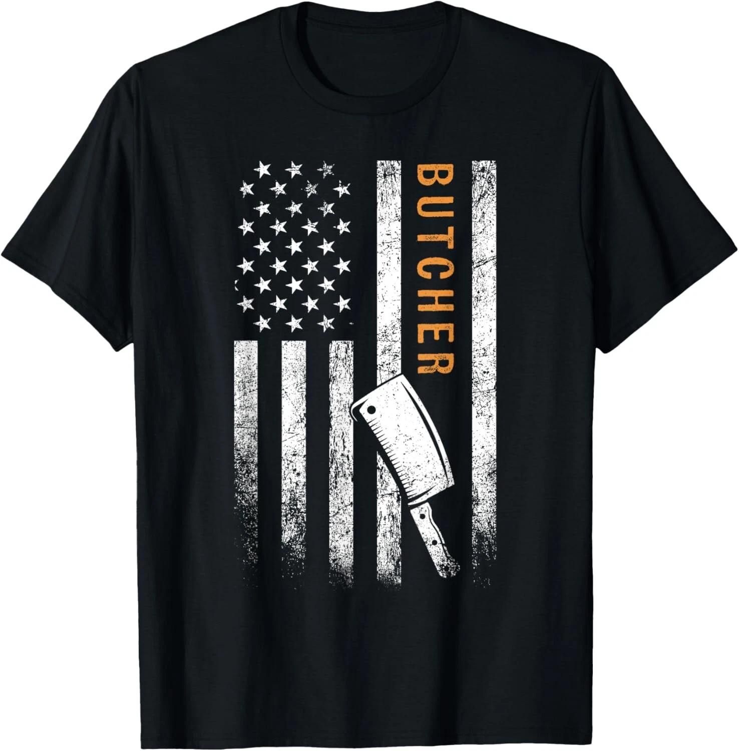 

Butcher American Flag Design Tee Shirts Gift Unisex T-Shirt 4XL