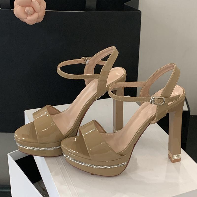 

Fashion Liyke Fashion Rhinestone High Heels Platform Sandals Women Cozy Patent Leather Stiletto Open Toe Party Stripper Shoes Size 35-41 35 абрикосовый