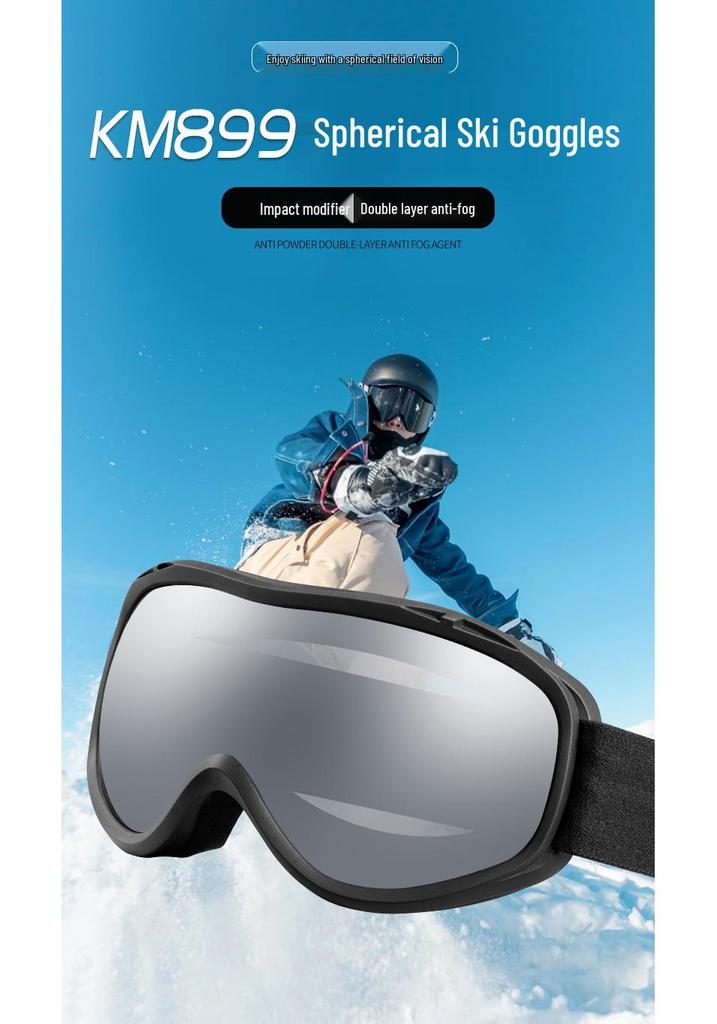 Double-Layer Anti-Fog Spherical Ski Goggles with Myopia Clip & UV Protection for Snow Sports