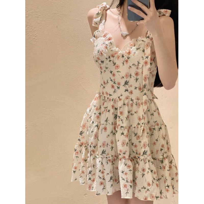 Französisches florales taillienbetonendes Camisole-Kleid - Sommer Fee Petite Slim Fit