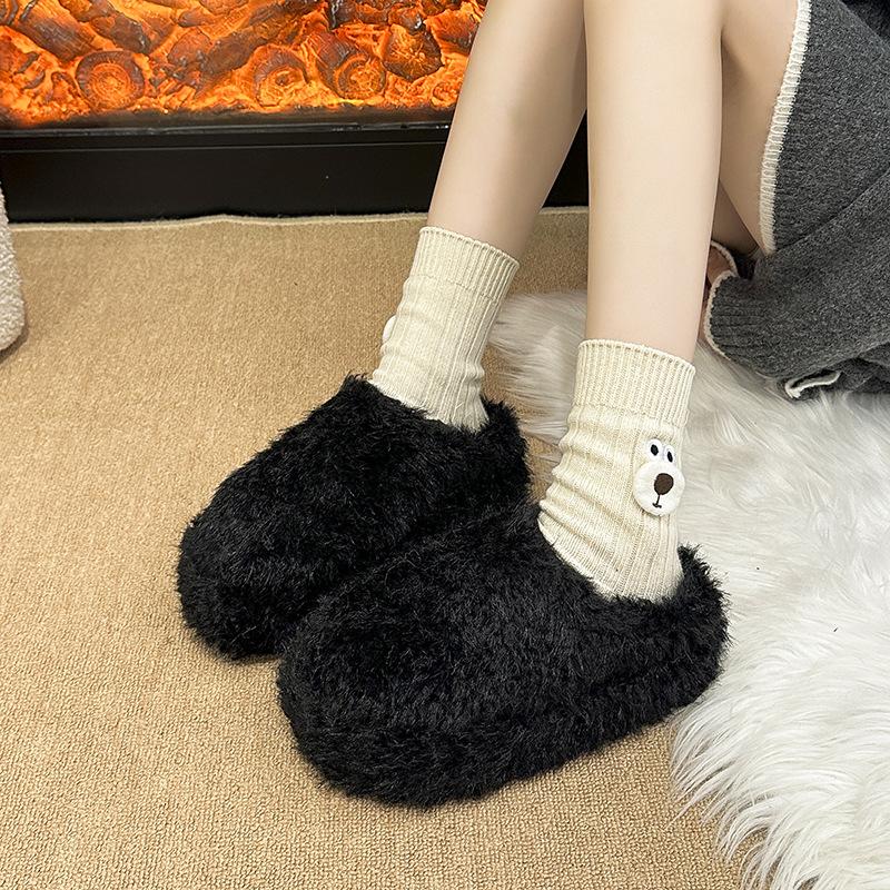 Simple thick-soled versatile bag head half slippers women's shoes wear 2025 new autumn and winter lazy fluffy shoes single shoes