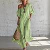 Damen Gestreiftes Off-Shoulder Maxikleid Kurzarm Lässig Party Cocktailkleid Sommer Strandurlaub Fließendes Kleid