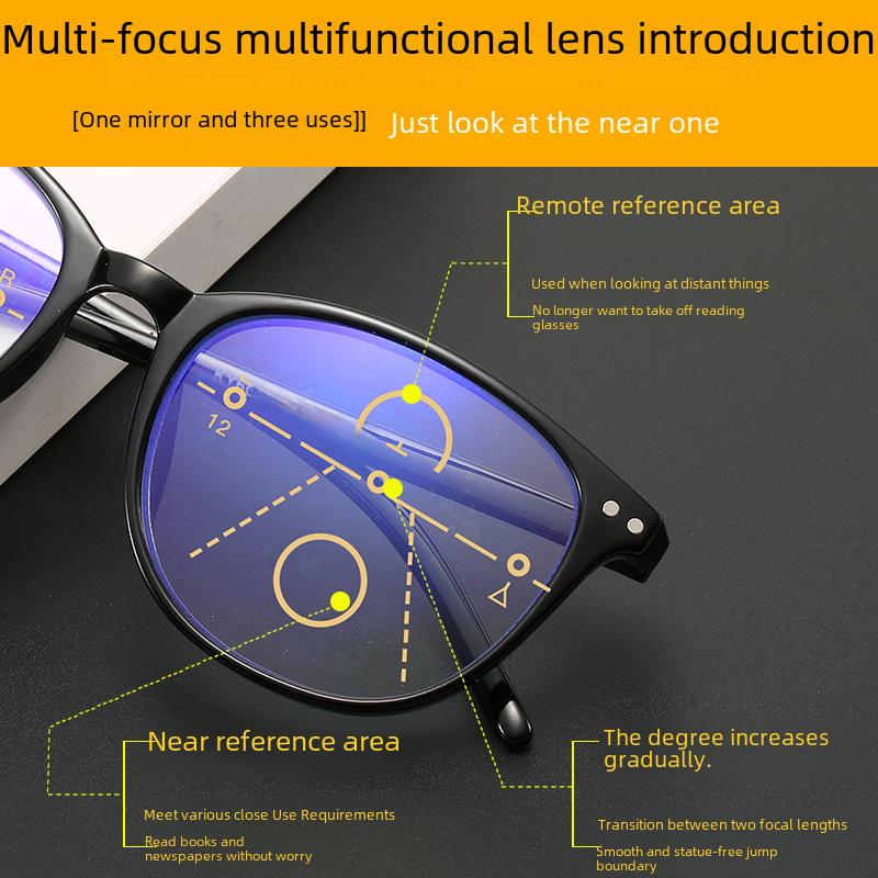 New Retro Blue Light Blocking Progressive Multifocal Large Frame Reading Glasses for Women
