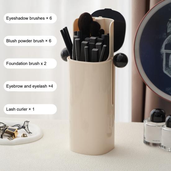 Makeup Brush Holder with Dustproof Cover Large Capacity Four Compartments Design Multipurpose Cosmetic Brush Organizer rosso