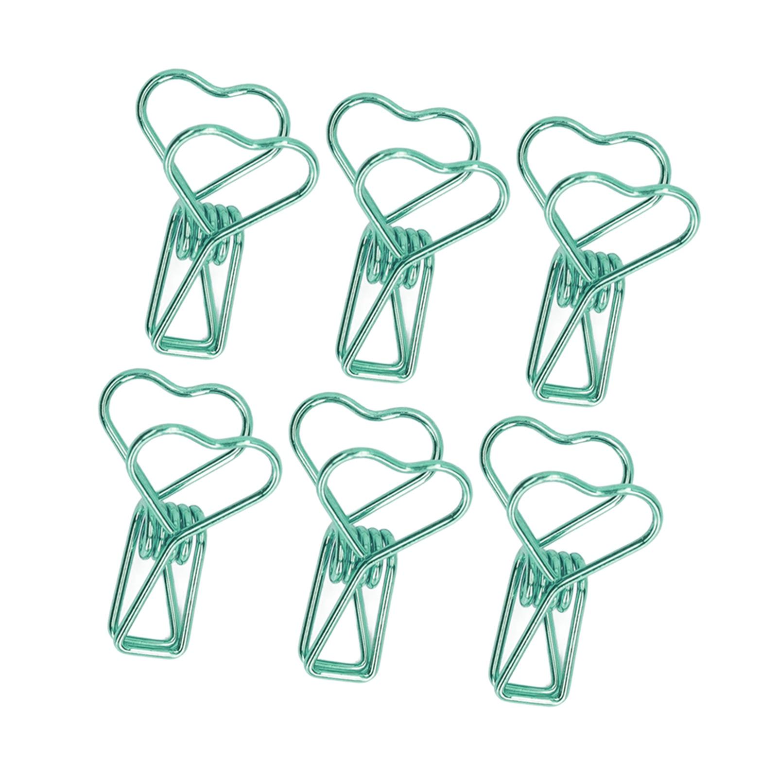 

100pcs Binder Clips Cute Cartoon Heart Shape Metal Hollowed Long Tail Clips Paper Clamps Office Supplies Green зелений