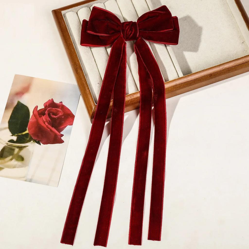 Velvet Ribbon with Pearl Korean Hair Clips for Women Elegant Long Tassel Large Bows Girls Hairpin Accessories Autumn Winter New