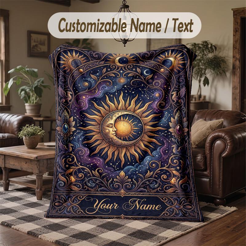 Celestial Dreams Stars Theme Throw Blanket Custom Name Text Personalized Blanket Soft Cozy Blanket for Home Sofa Bed