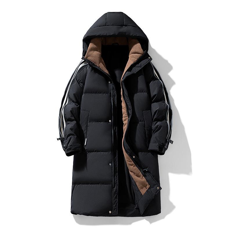 Chaqueta Larga Acolchada por Encima de la Rodilla para Invierno de Hombre Nueva 90% Plumón de Pato Blanco Chaqueta Rayada Blanca y Negra