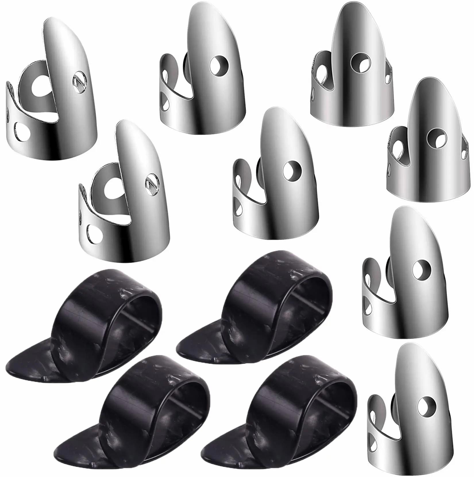 

Гітарні медиатори 8 регульованих медиаторів із нержавіючої сталі та 4 пластикові медиатори для великого пальця чорний