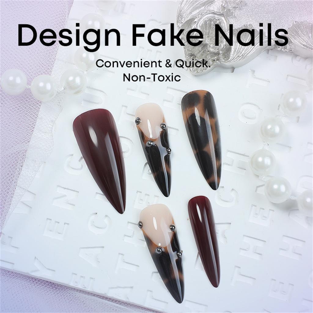 Leopard Print Press on Nails 24Pcs Long Stiletto Acrylic Artificial Nail Tips for Women Girls