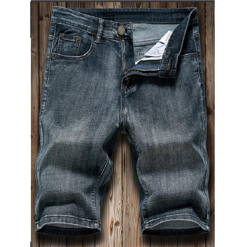 Summer Thin Denim Shorts for Men, Business Straight Leg Elastic Five Inch Mid Length Pants, Light Blue Casual Trendy Horse Pants