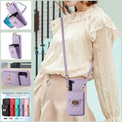 Crossbody Long Lanyard Purse Leather Case For Samsung Galaxy S23 Ultra S22 S21 Plus S20 FE A13 A53 A14 A34 A54 Luxury Phone Wallet Cards Slot Cover