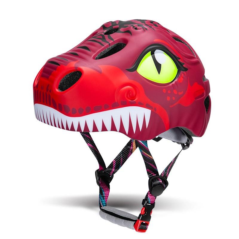 Kids Cycling Safety Helmet With Cartoon Dinosaur Design PC EPS Half Bike Balance Scooter Skateboard Protective Gear Red No Rear Light