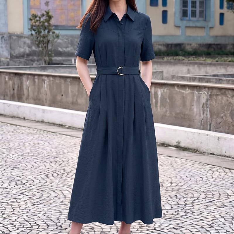 ZANZEA Women Casual Turn Down Collar Solid Color Loose Half Sleeve Long Dress