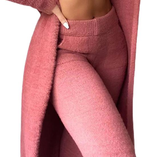 1 Set Women Outfit Scoop Neck Crop Top Long Sleeve Open Front Coat Pants Outfit for Daily Wear