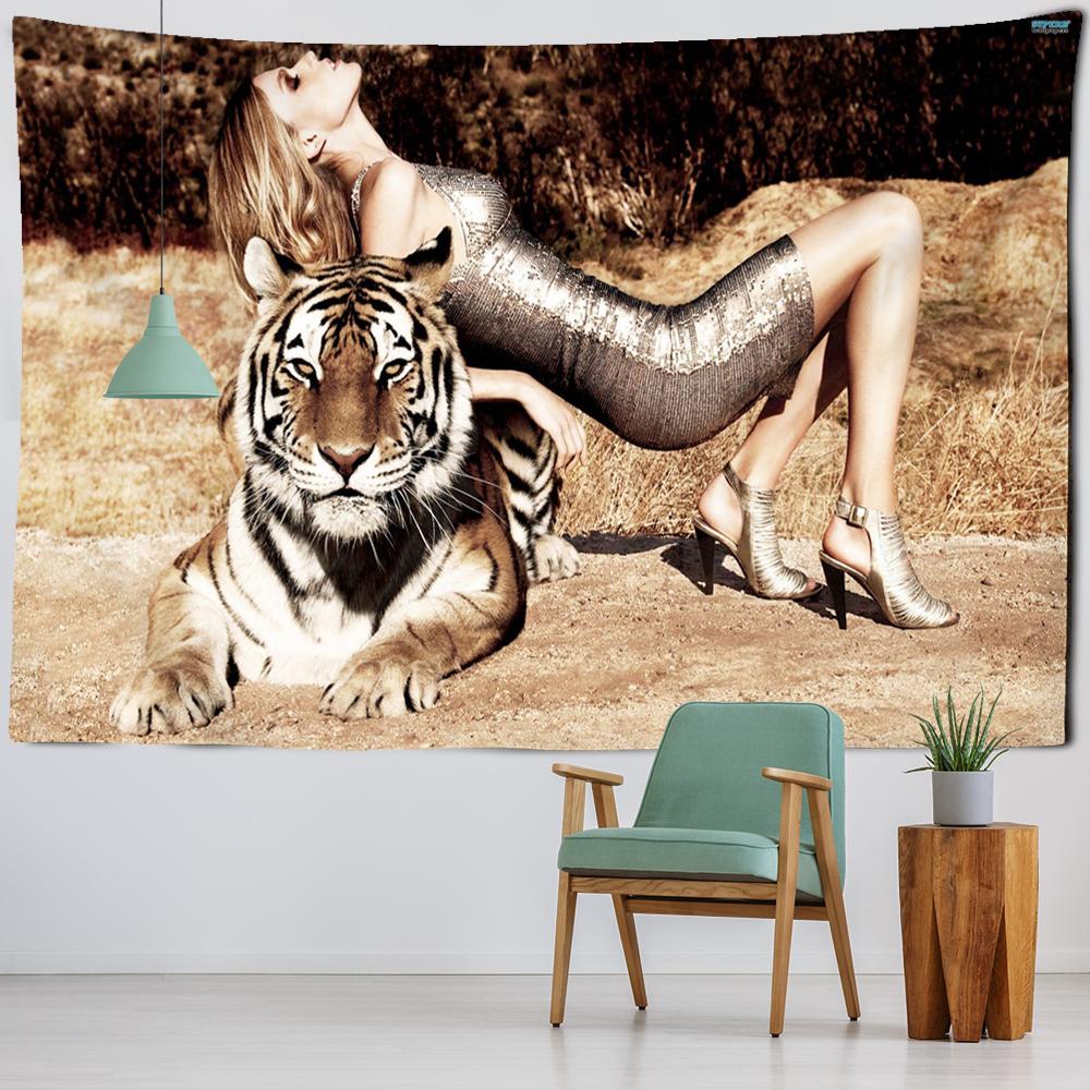 Beauty And Beast Tapestry Wall Hanging Primitive Forest Harmonious Natural Scenery Bohemian Hippie Beautiful Bedroom Decor