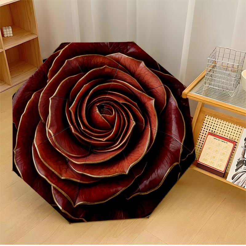 

Red Rose (2) Theme Automatic Umbrella Compact 8-Rib Design Sturdy Construction Durable Umbrella Stylish Accessory
