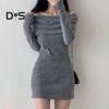 Women Knitting Tops Off Shoulder Long Sleeve Solid Color Slim Fit Pullover Tops Sexy Ribbed Long Blouse
