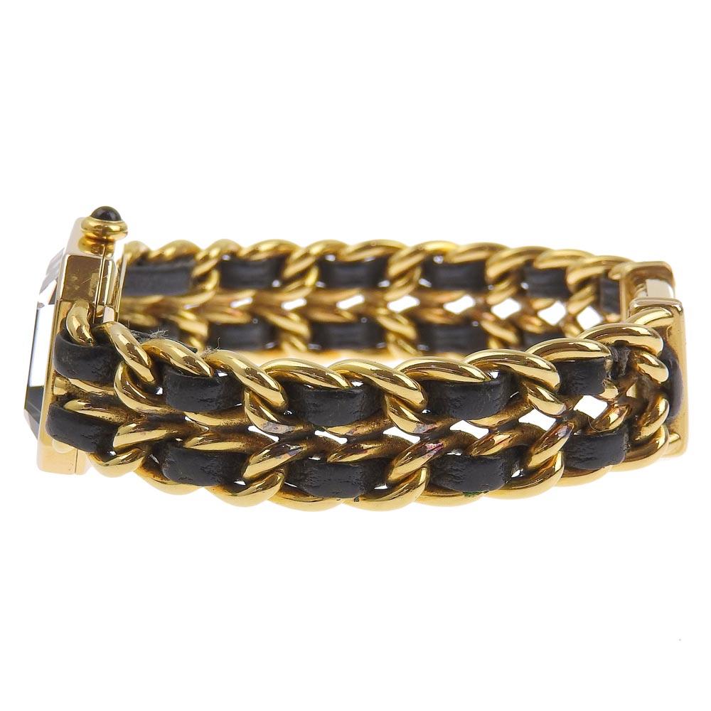 Chanel Premiere L Uhren H0001 schwarz schwarzes Zifferblatt vergoldet/Leder Quarz Analoganzeige Damen Gebraucht