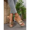 Women's Shoes, Fashionable Slippers for Ladies, Solid-colored Metal Decorations, Square-toed Flat Shoes, Comfortable Solid-colored Simple Slippers