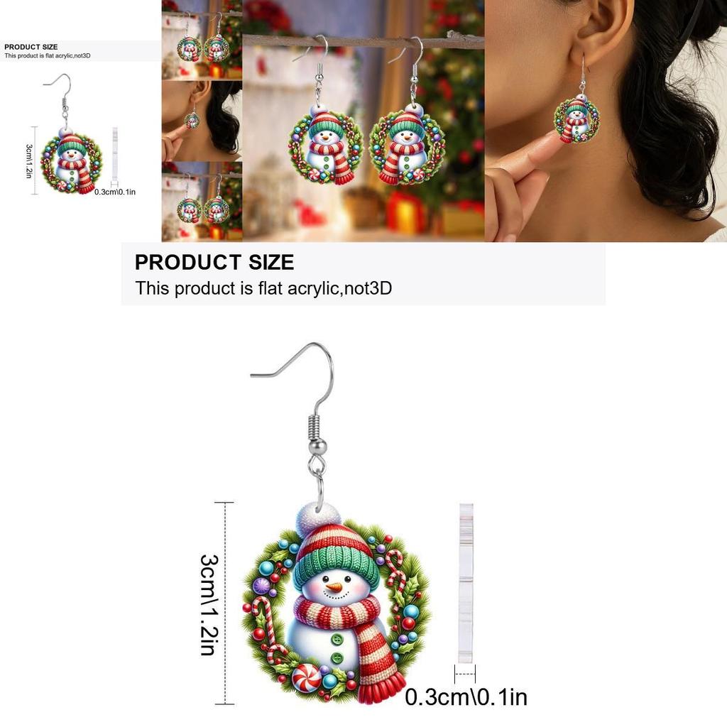 Christmas Acrylic Snowman Earrings With Round Design For Christmas Party Decor