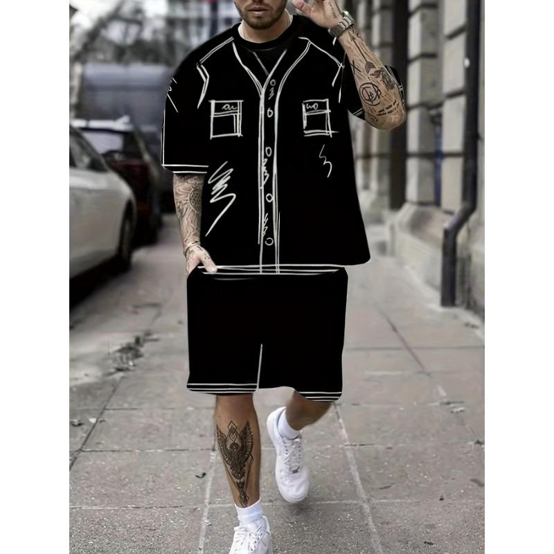 Summer Men's Two-piece T-shirt And Shorts Set Casual Short-sleeved T-shirt And Shorts Two-piece Set Daily Casual Style