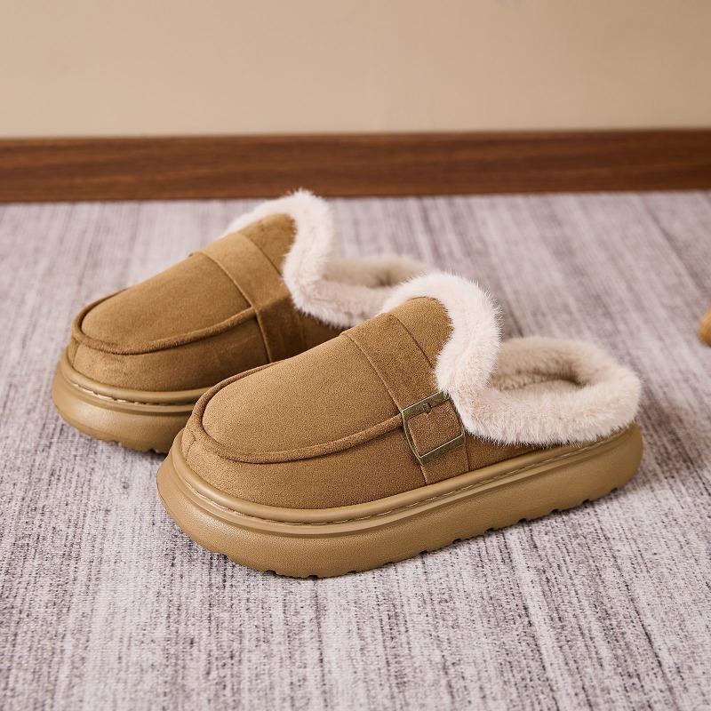 Indoor Plush Warm Fluffy Slippers Women's Simple and Fashionable Cotton Shoes Winter Thick Sole Non-slip