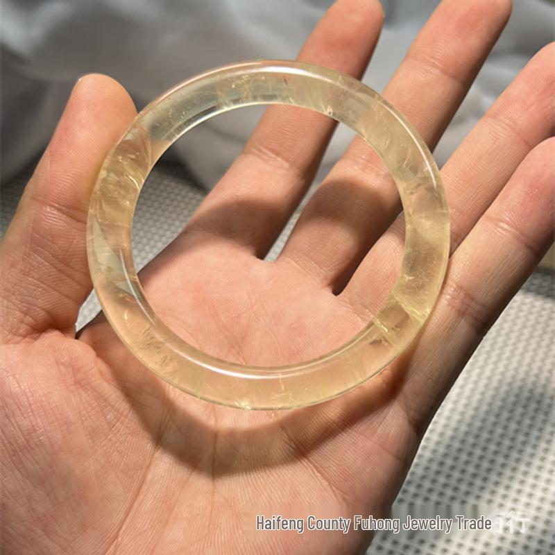 Women's Fashion Natural Citrine Bracelet - Wide Lemon Color, Transparent with Rainbow Effect.