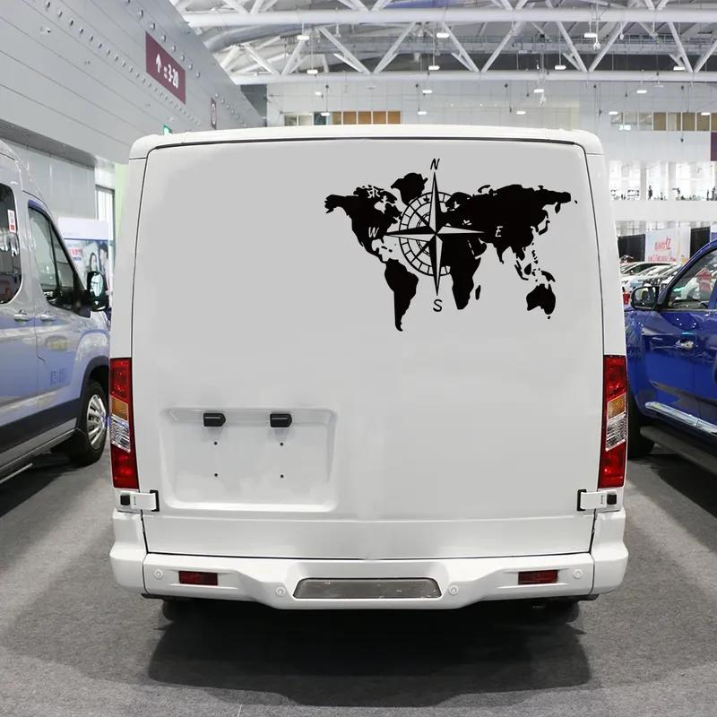 World Map Compass Caravan Car Sticker Camping Travel Explore Camper Rv Motorhome Truck Decal Auto Body Decoration Accessories