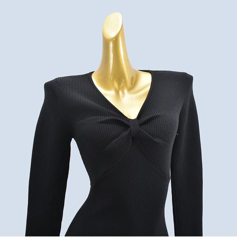 Thick Autumn and Winter Pleat V-neck Knitted dress Women Slim fit Sexy Elegant Elegant Split with Coat Hip Skirt