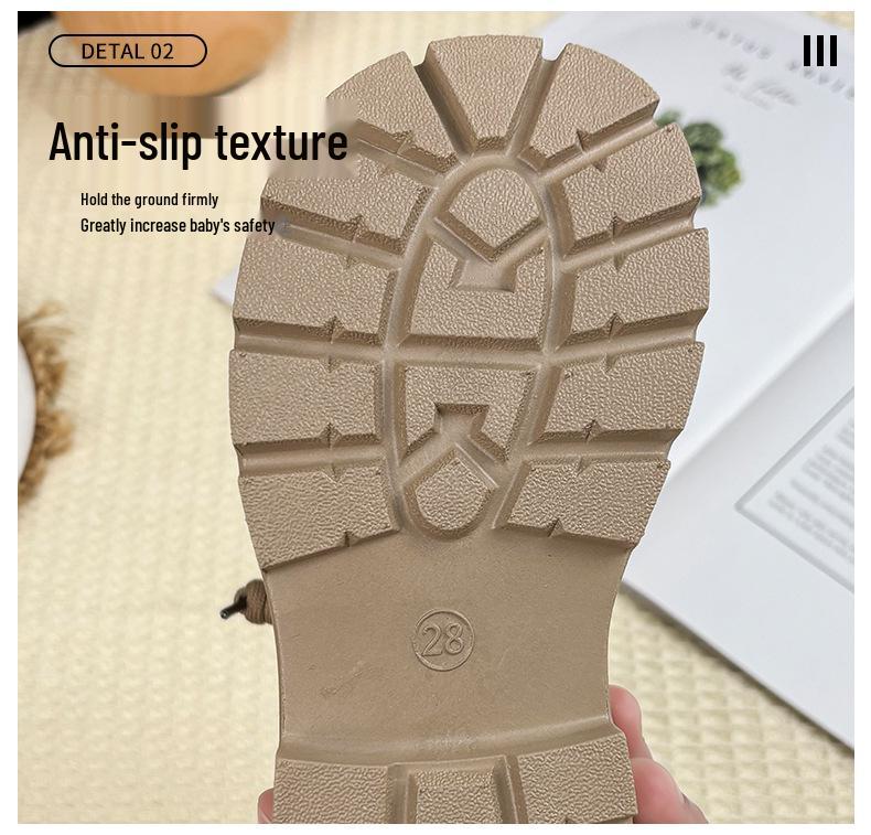 Autumn 2025 Girls' Beaded Bow Martin Boots - Short Leather Fashion Boots for Little Girls