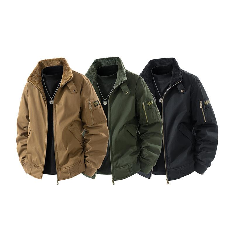Autumn and Winter New Men's Casual Fashion Collar Plus Velvet Jacket Joker Padded Jacket