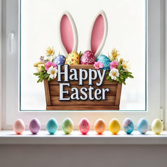 Yousheng Easter Window Clings Cute Bunny Egg Window Stickers for Glass Windows Double Sided Reusable PVC Decals for Spring Party Home Classroom