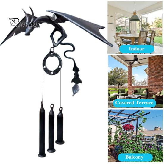Windspiel aus Metall mit fliegendem Drachen und 3 Röhren, natürliche, beruhigende Melodie, für Garten, Terrasse, Außenbereich, Vintage-Drache, hängende Windglocke, Dekoration, Ornament