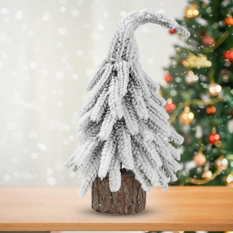 Small Snow Christmas Tree Christmas Tabletop Centerpieces With Wooden Base Snow Christmas Trees For Christmas Winter Home Shelf