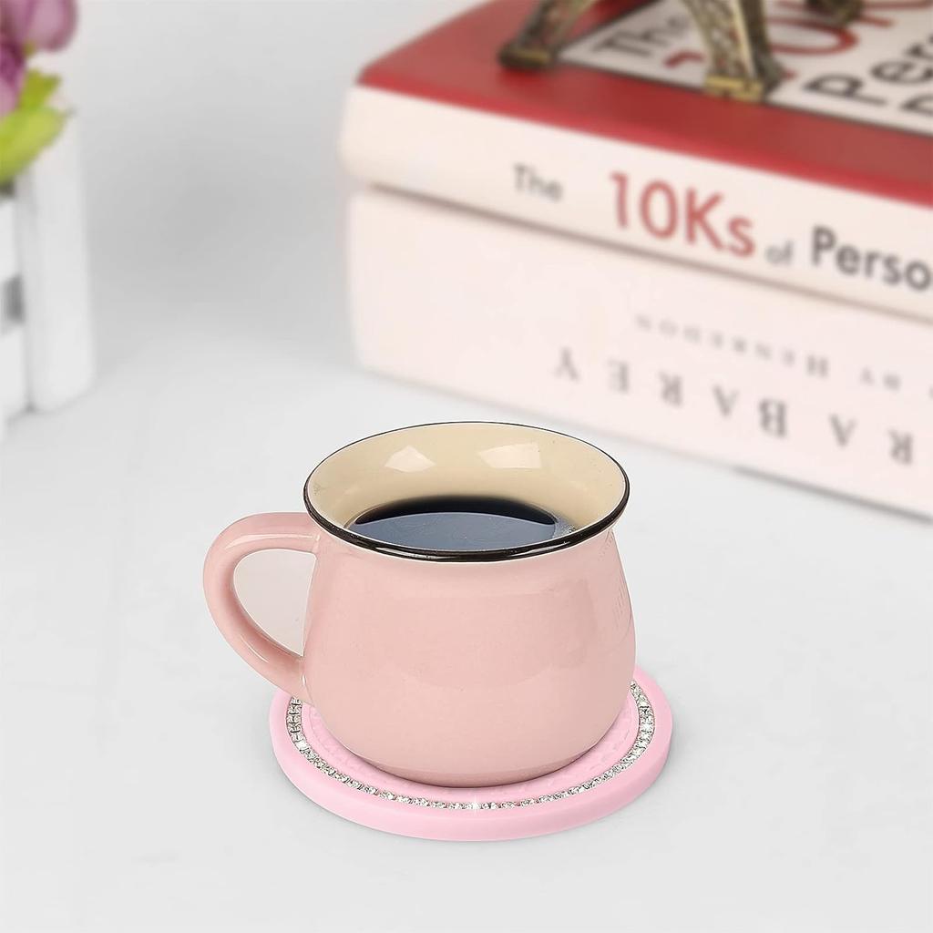 2 Pack Bling Cup Holder Ert Coasters, 2.75 Inch Soft Crystal Rhinestone Rubber Pad Set Round Auto Drink Coaster Car Interior Accessories (Pink)