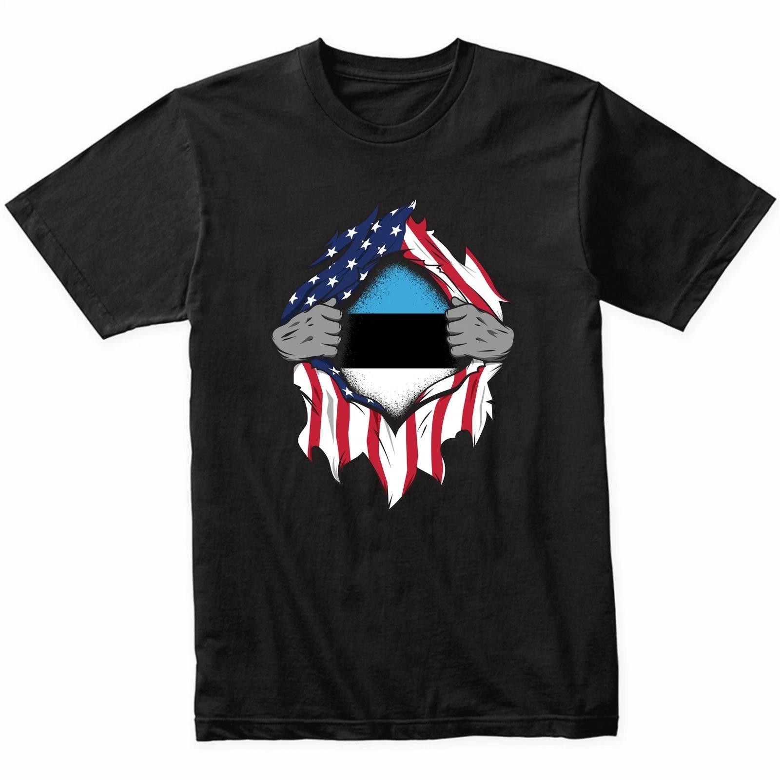 Estonian American Flags Hands Ripping Flag on Chest T-Shirt - Estonia Flag Shirt S